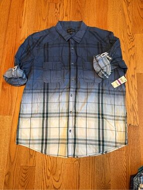 Blue Ombre Plaid Button-Down Shirt